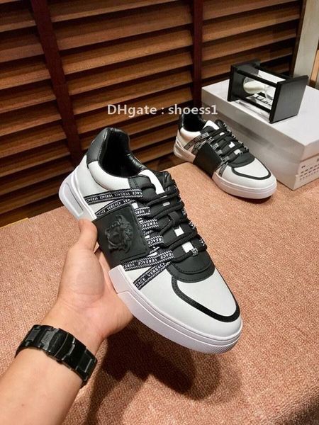 

2021-2020k fashion men 's running shoes luxury casual shoes breathable leather classic sneakers low -party shoes ,size :38 -45, Black