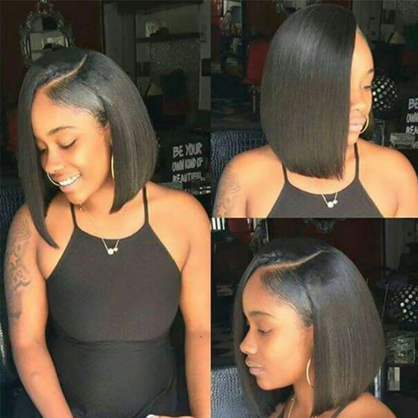 

glueless full lace wigs human hair wigs with baby hair short bob wig malaysia 360 frontal hairline 13x6 lace front wig pre pluck, Black