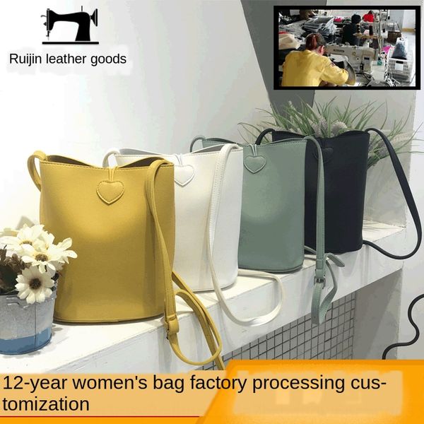 

ruijin women's solid color pu new shoulder bucket bucket bag korean fashion shoulder bag bag