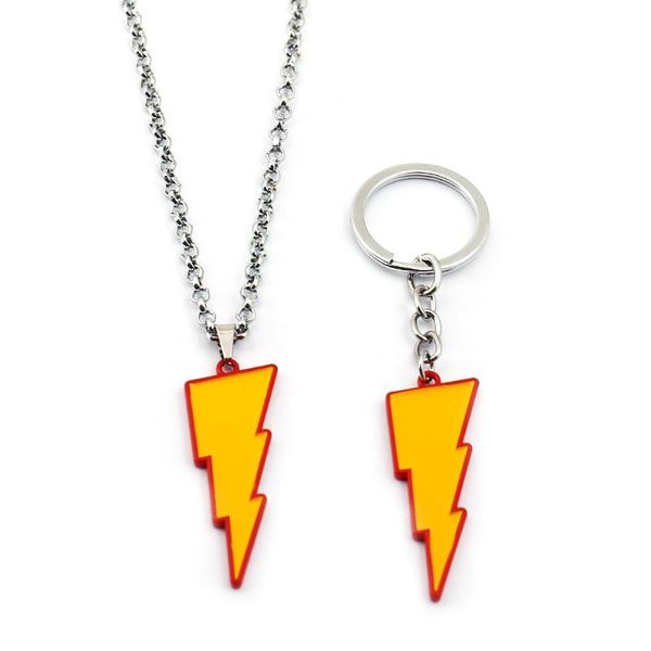 

shazam keychain necklace metal alloy billy batson link chain keyring pendant men key chain movie jewelry, Silver