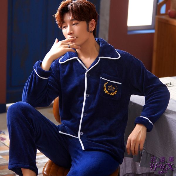 

season coral fleece pajamas women's long sleeve thickened flannel fleece suit pajamas wool wool warm cute home wear autumn, Blue;red