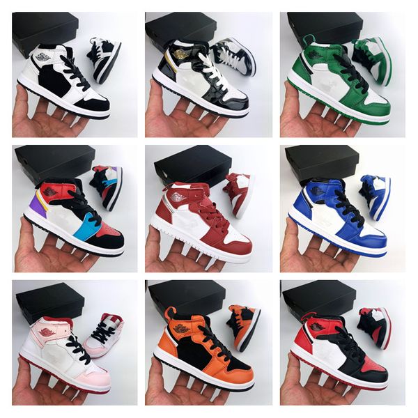 

jumpman 1 1s high band for boy girl basketball shoes athletics sneakers kids running shoe for baby sports torch hare game royal pine court04, Black