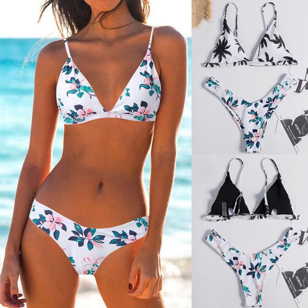 

swimwear women printed push up padded two pieces bikini tong swimsuit beachwear female bathing suit bikinis 2020 mujer, White;black