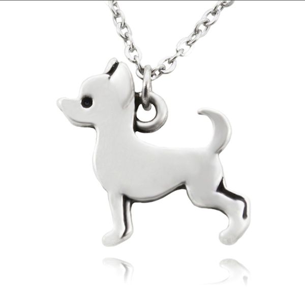 

vintage silver color stainless steel long chains chihuahua pendant necklace pet dog necklaces for women jewelry collier femme