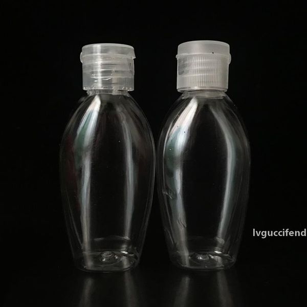 

60ml empty hand sanitizer pet plastic bottle with flip cap transparent oval shaped bottle for cosmetics lotion disinfectant water
