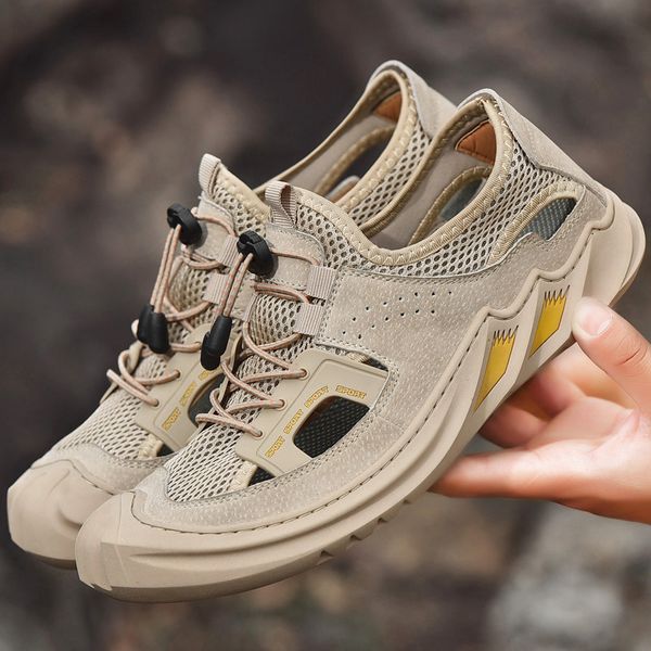 

genuine leather men's sandals summer soft shoes beach men's sandals slippers new arrival casual shoes, Black