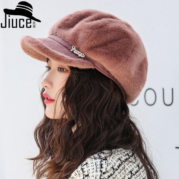 

new mink velvet web celebrity same beret korean new double layer thickened warm beret octagonal hat octagonal hat cap tide, Blue;gray