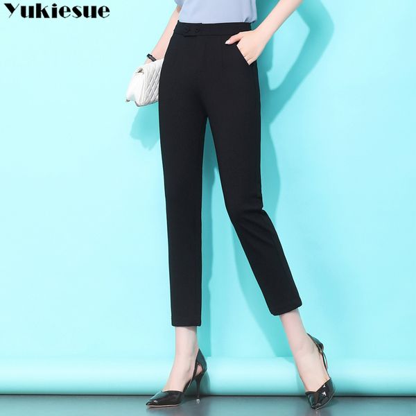 

formal office work summer 2020 women's pants female high waist skinny pencil pants capris for women trousers woman plus size, Black;white