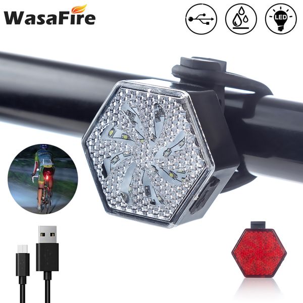 

bike lights red white cycling light usb rechargeable bicycle tailight hexagon safe warning flashing tail riding