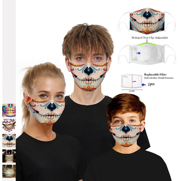 

ivt6t new skeleton printing and wo washable breathable cotton dust-proof earmuffs pm2.5 masks new skeleton printing men's and women&#03, Black