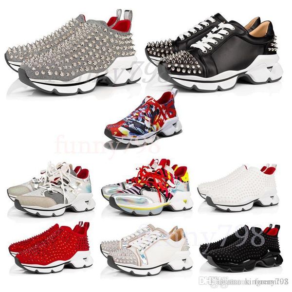 

high studded spikes designer shoes sneakers men and women shoes red bottom sneakers party personality high sole leather, Black