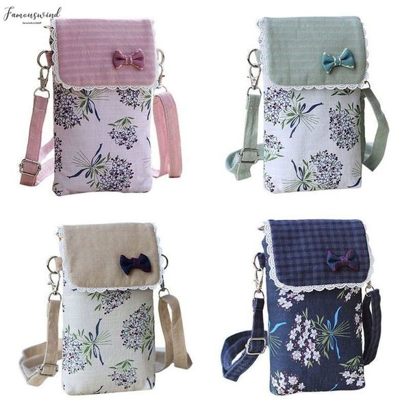 

women mobile cotton fabric phone shoulder bag crossbody pouch case fashion belt handbag purse wallet