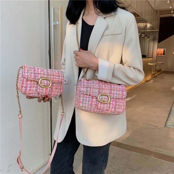 

fashion woolen 2019 autumn new plaid women's fashion small square wool small square bag single shoulder diagonal chain bag
