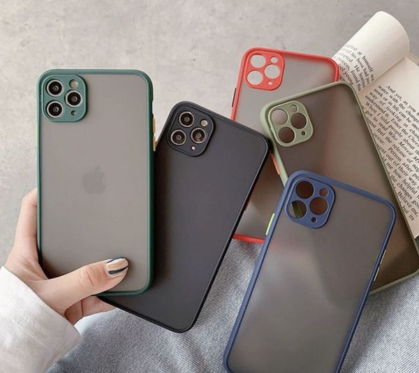 

dhl 100pcs phone case for iphone 11 pro max x xr xs max 7 i8 plus luxury contrast color frame matte hard pc protective for iphone 11 case