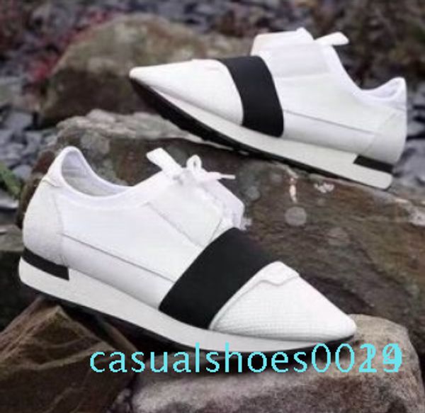 

2019 black leather fabric sneakers designer low women casual kanye west style race runner mesh breathable flats c14