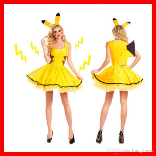 

pika designer women cosplay costume halloween yellow cute stage outfits dress, Black;red