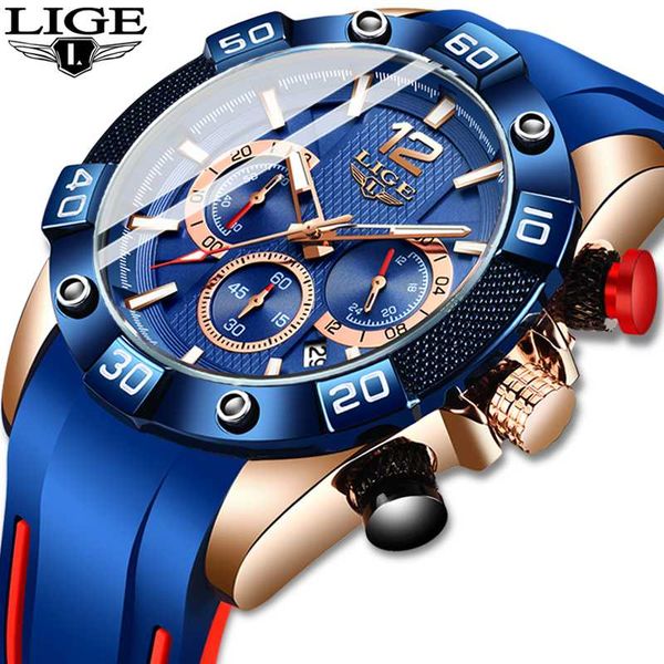 

lige sports clock fashion mens watches quartz watch men silicone waterproof date wristwatches relogio masculino, Slivery;brown