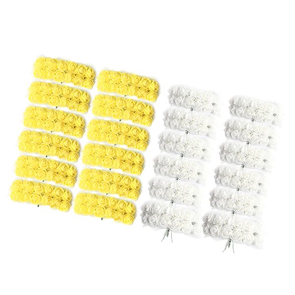 

288x artificial mini foam rose flower wedding home decor diy yellow & white