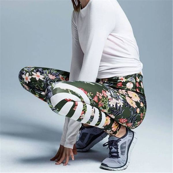 

new floral print white stripe fitness women high waist pants push up elastic slim jeggings sporting leggings, Black