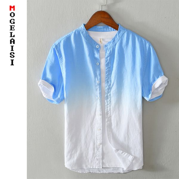 

men's casual shirts men gradient shirt summer short sleeve linen cotton fashion breathable comfortable man clothing 739, White;black