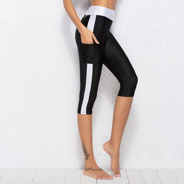 

2020 women pants compression trousers fitness polyester thin short leggings summer pants side pants elastic stretch mid calf leggings, Black