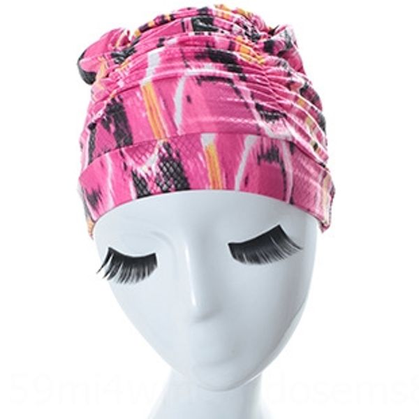 

women's new waterproof pleated cloth swimming swimming cap printed long short hair ear protection rubber cap