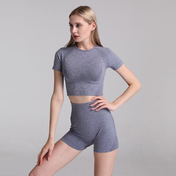 

женщины бесшовные 2pcs йога спорт бюстгальтер высокой талией фитнес центр шорты gym set бег спортивная тренировка одежда спортивные костюмы, Black;blue