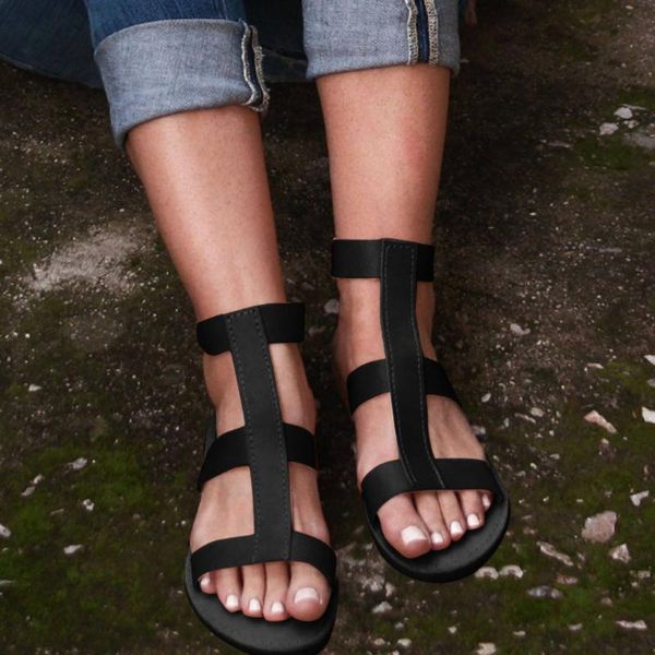 

women sandals ladies casual retro ankle straps flat breathable comfortable beach shoes sandals plus size womens shoes d2#3, Black