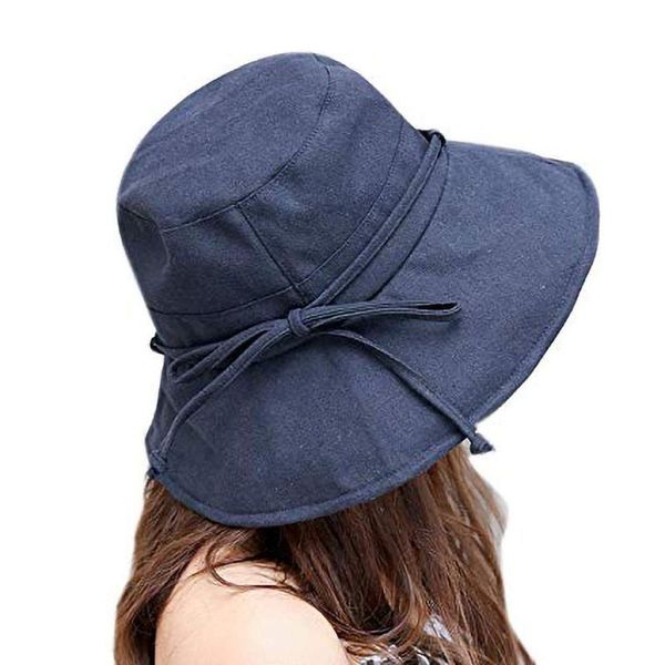 

cotton bow sun hat wide brim fashion women floppy cap summer foldable anti-ultraviolet beach panama sun hats, Blue;gray
