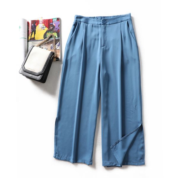 

high waist pants soft exquisite comfortable leisure high elastic waist 7 cent wide-leg thin pure color good pants for women, Black;white