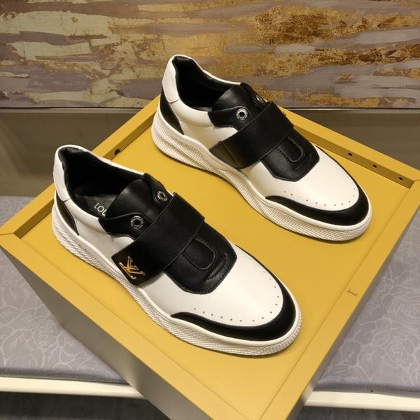 

2020h high-end fashion men's printed letter flat low-casual shoes large size leather breathable outdoor sneakers, size: 38-45, Black