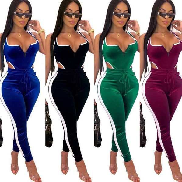 

женщины комбинезон без рукавов hollow zipper backless лоскутной комбинезон pen брюки леггинсы one-части ромпер мода bodysuit 6 цветов cz709, Black;white