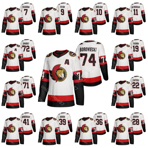 

72 thomas chabot 2020-2021 ottawa senators 7 brady tkachuk 36 colin white 81 ron hainsey 74 mark borowiecki 71 chris tierney hockey jerseys, Black