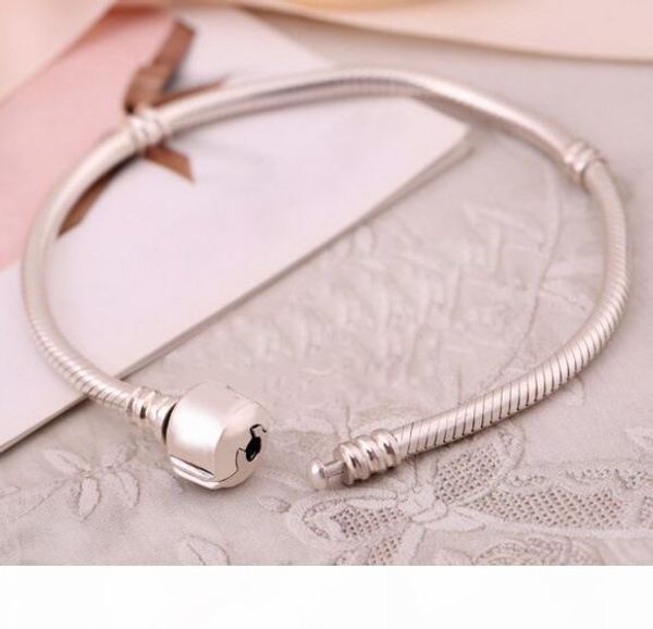 

e 2018 new fashion silver bracelets genuine 925 sterling silver charms bracelets with clear cz snake chain diy jewelry, Black