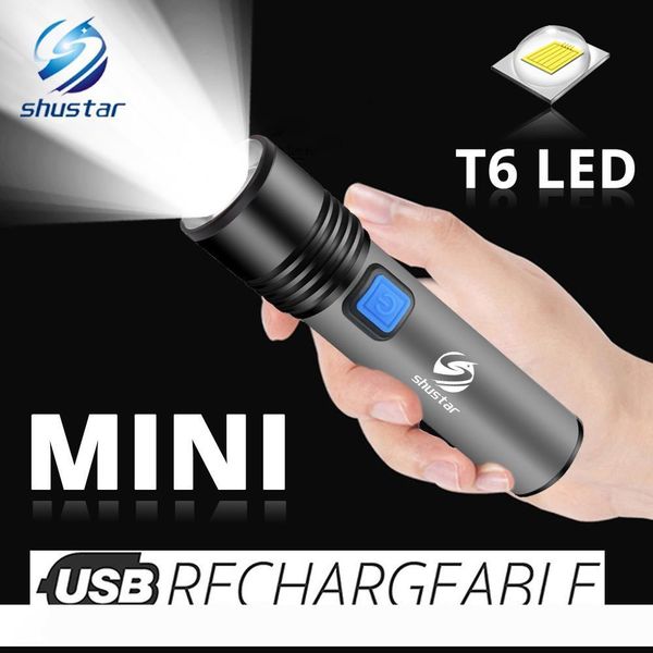 

usb rechargeable led flashlight with t6 led built-in 1200mah lithium battery waterproof camping light zoomable torch