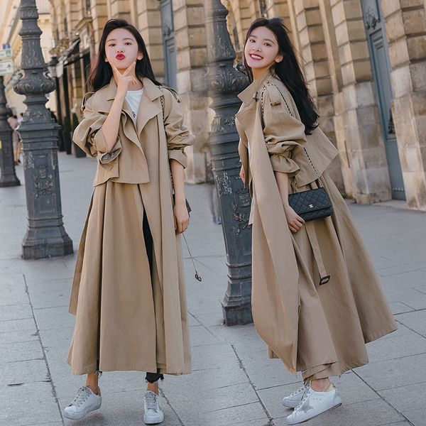 

ss48u czs spring windshield design windbreaker windbreaker coat women's korean style skirt swing solid color slimming knee-length tempe, Tan;black