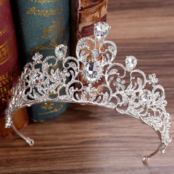 

kmvexo red green crystal wedding queen tiara bride crown headband bridal accessories diadem mariage hair jewelry ornaments mx200720, White;golden