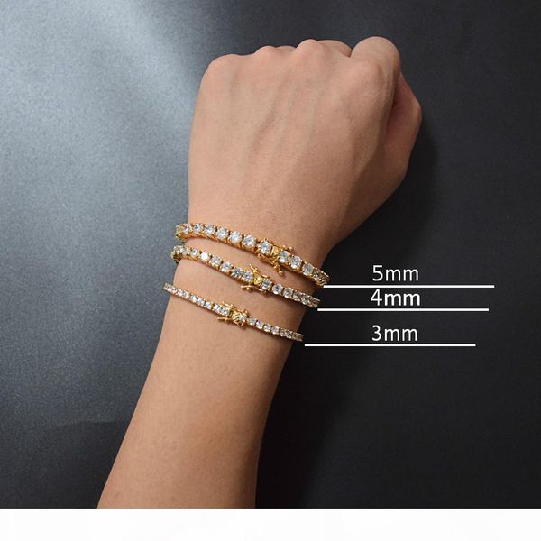 

u 5mm 4mm 3mm iced out diamond tennis bracelet zirconia triple lock hiphop jewelry 1 row cubic hip hop luxury mens bracelets, Golden;silver