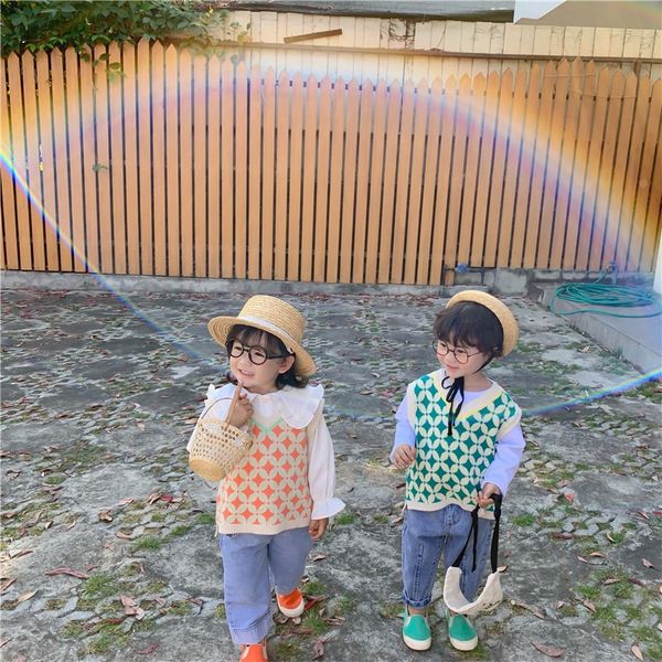 

79ek4 yuyou cat rice 2020 early spring new korean style knitted warm foreign style outer warm coat vest wear waistcoat v-neck children, Blue