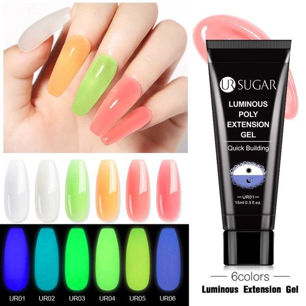 

ur sugar 15ml poly uv gel luminous glow in dark uv gel varnish nail polish quick building jelly hard for nails extensions, Red;pink