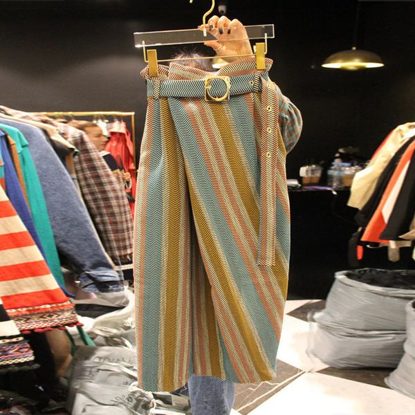 

korean style casual women cotton elegant skirts autumn new 2020 temperament ladies skirts stripes wild skirts with belt female, Black