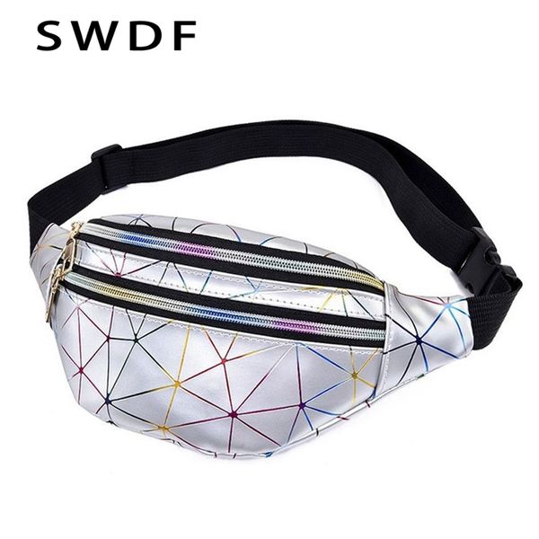 

swdf fashion holographic fanny pack women's belt bag female waist bags laser chest phone pouch lady banana purse bum bag kidney