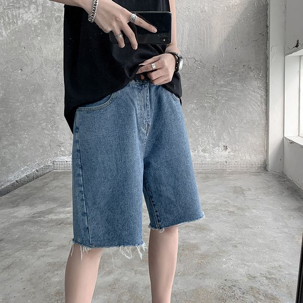 

summer casual jeans shorts fashion street cotton solid color straight thin thin shorts knee length men's jeans blue