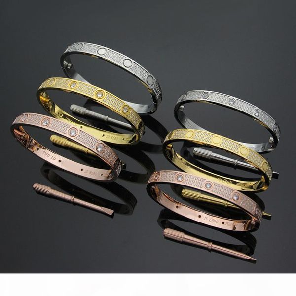 

luxury 316l titanium steel love bracelets bangles for women full cz stone bracelet puleiras screw screwdriver bangle men friend gift, Black