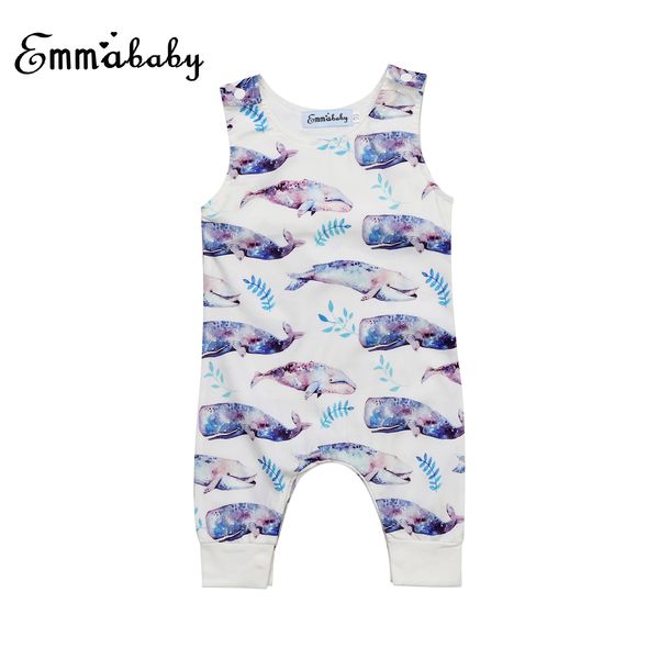 

summer newborn baby boy girls cotton whale sleeveless romper clothes jumpsuit outfits clothing set 0-24 months t200721, Blue