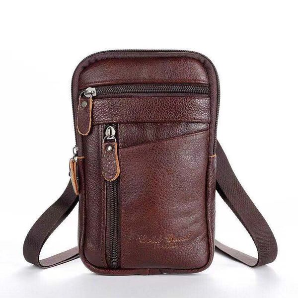 

5aymd new vertical men's genuine leather mobile running phone running phone bag belt multi-functional single shoulder slant leather zip