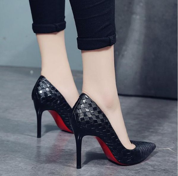 

europe women shoes red bottom high heels pumps spring/autumn 2019 new pointed thin heels slip-on shoes woman party shoes, Black
