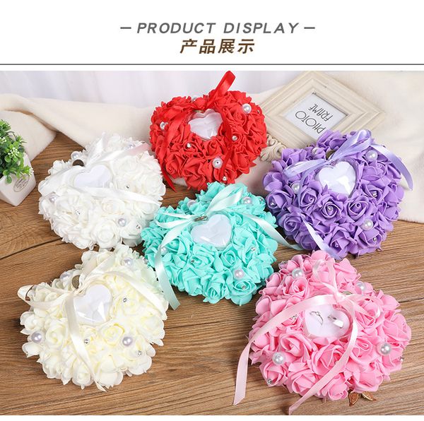

wedding pearl rings pillow pe foam rose cake ring box bride heart pillow1749610