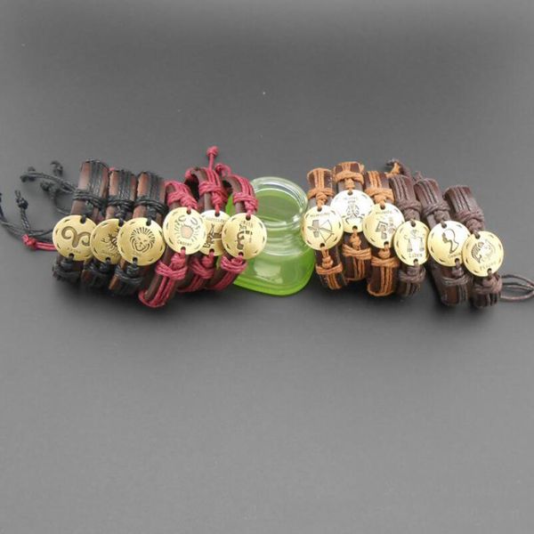 

dhl epacket twelve constellation alloy accessories leather bracelet men's hemp rope hand-woven djfb101 id, identification jewelry brace, Black