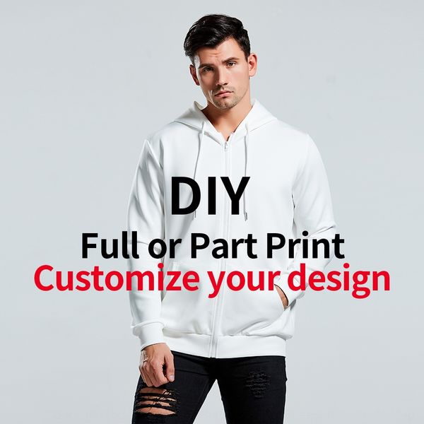 

digital printed men's hooded zipper digital diy sweater printed men's diy hooded zipper sweater, Black